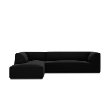 Coltar stanga 4 locuri, Ruby, Micadoni Home, BL, 273x180x69 cm, catifea, negru la reducere