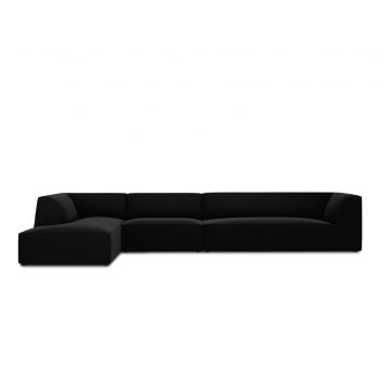 Coltar stanga 5 locuri, Ruby, Micadoni Home, BL, 366x180x69 cm, catifea, negru la reducere