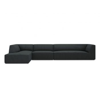 Coltar stanga 5 locuri, Ruby, Micadoni Home, BL, 366x180x69 cm, velur, negru la reducere