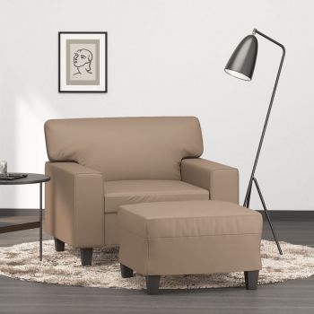 vidaXL Fotoliu canapea cu taburet, cappuccino, 60 cm, piele ecologică ieftina