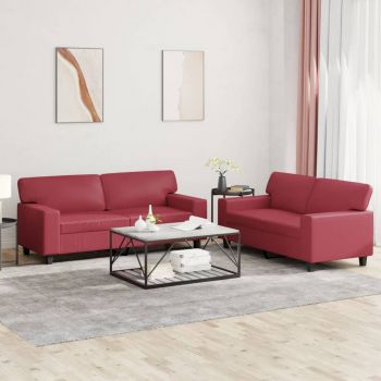 vidaXL Set de canapele, 2 piese, roșu vin, piele ecologică