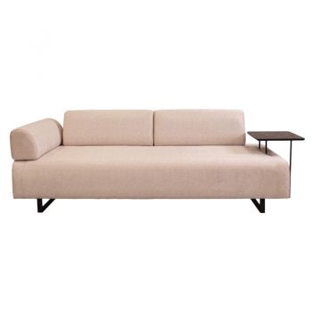 Canapea 3 locuri cu masuta laterala PWF-0595 material textil bej 220x90x80cm