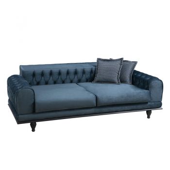 Canapea extensibila 3 locuri PWF-0514 catifea albastru - negru 220x90x80cm