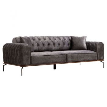 Canapea extensibila 3 locuri PWF-0596 material textil Chesterfield tip antracit 225x92x78cm