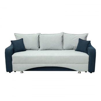 Canapea SUSIE extensibila, 3 locuri, cu arcuri si lada depozitare, albastru + gri albastrui, 222x105x80 cm ieftina