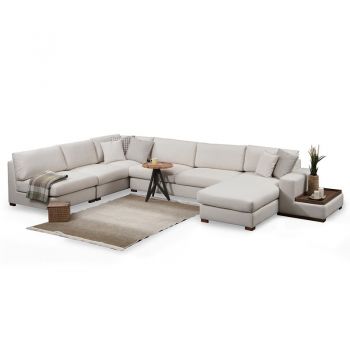 Coltar dreapta PWF-0507 material textil bej - culoarea nuc 428x272x85cm