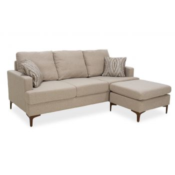 Coltar Slim cu material bej si doua perne 185x140x70cm