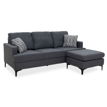 Coltar Slim cu material gri inchis si doua perne 185x140x70cm