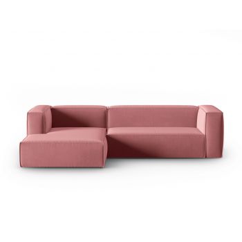 Coltar stanga 4 locuri, Mackay, Cosmopolitan Design, 282x166x73 cm, catifea, roz somon