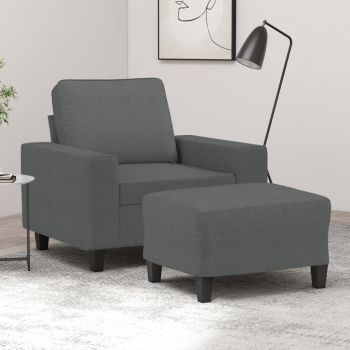 vidaXL Fotoliu canapea cu taburet, gri închis, 60 cm, textil la reducere