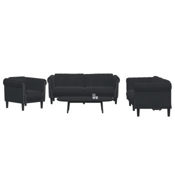 vidaXL Set de canapele, 3 piese, negru, catifea ieftina