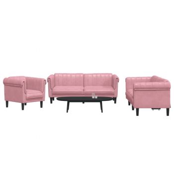 vidaXL Set de canapele, 3 piese, roz, catifea