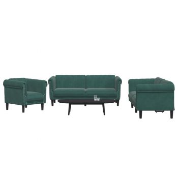 vidaXL Set de canapele, 3 piese, verde închis, catifea