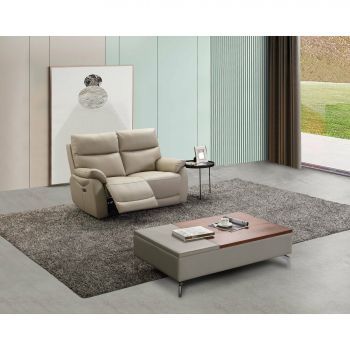 Canapea cu Recliner Heidal 2L, 143x92x100 cm, Cappuccino - Piele Naturala