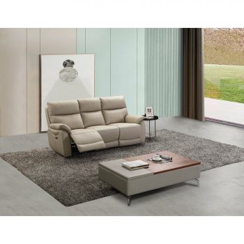 Canapea cu Recliner Heidal 3L, 195x92x100 cm, Cappuccino - Piele Naturala