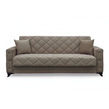 Canapea extensibila HEGEL, 3 locuri, cu arcuri si lada pentru depozitare, maro, 228x85x85 cm