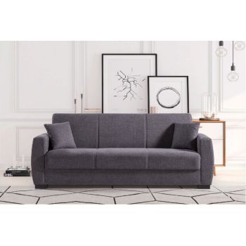 Canapea extensibila Oscar, 226x84x92 cm, 3 locuri, lada de depozitare, Gri inchis