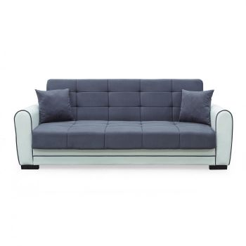 Canapea extensibila VIOLA, 3 locuri, cu arcuri si lada pentru depozitare, alb + gri, 228x85x85 cm