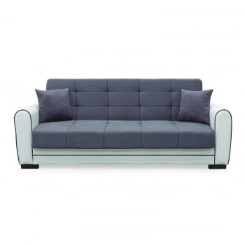 Canapea extensibila VIOLA, 3 locuri, cu arcuri si lada pentru depozitare, alb + gri, 228x85x85 cm