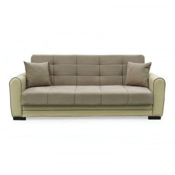 Canapea extensibila VIOLA, 3 locuri, cu arcuri si lada pentru depozitare, crem + maro, 228x85x85 cm