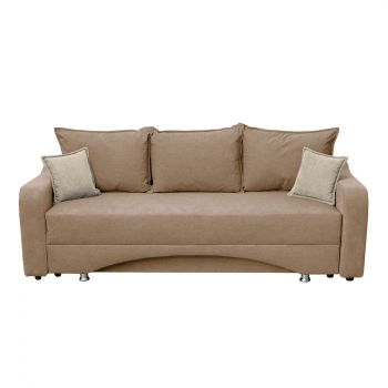 Canapea SUSIE extensibila, 3 locuri, cu arcuri si lada depozitare, maro + crem, 222x105x80 cm