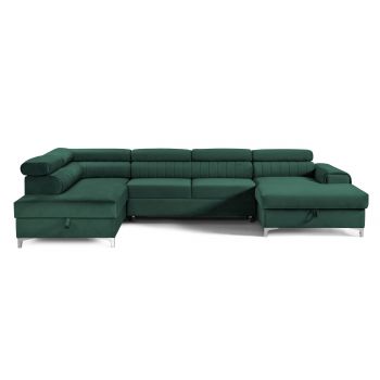 Colțar Extensibil, în formă de U, TIME, cu 2 lăzi de depozitare, cu tetiere reglabile, 360x220x95 cm
