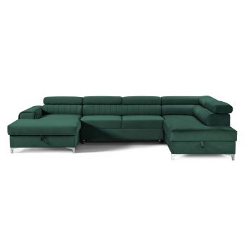 Colțar Extensibil, în formă de U, TIME, cu 2 lăzi de depozitare, cu tetiere reglabile, 360x220x95 cm