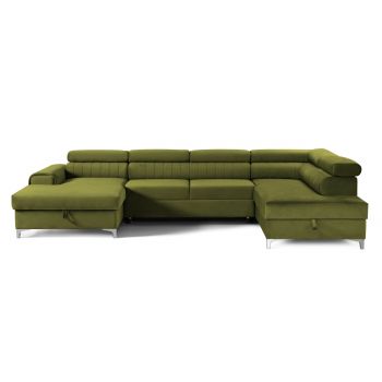 Colțar Extensibil, în formă de U, TIME, cu 2 lăzi de depozitare, cu tetiere reglabile, 360x220x95 cm