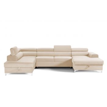 Colțar Extensibil, în formă de U, TIME NEW, cu 2 lăzi de depozitare, cu tetiere reglabile, 360x220x95 cm