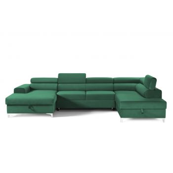 Colțar Extensibil, în formă de U, TIME NEW, cu 2 lăzi de depozitare, cu tetiere reglabile, 360x220x95 cm