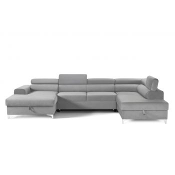 Colțar Extensibil, în formă de U, TIME NEW, cu 2 lăzi de depozitare, cu tetiere reglabile, 360x220x95 cm