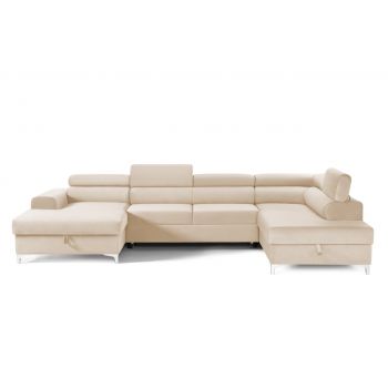 Colțar Extensibil, în formă de U, TIME NEW, cu 2 lăzi de depozitare, cu tetiere reglabile, 360x220x95 cm