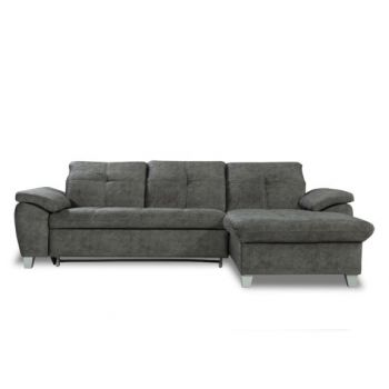 Coltar Extensibil Cu Insula Dreapta Sevilia Lux, 5 Locuri, Tetiere Reglabile, Gri Inchis, 272 Cm