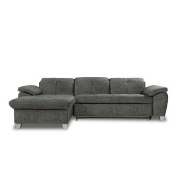 Coltar Extensibil Cu Insula Stanga Sevilia Lux, 5 Locuri, Tetiere Reglabile, Gri Inchis, 272 Cm
