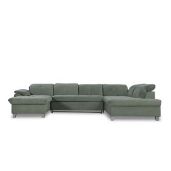 Coltar U Extensibil Sevilia Lux, Dreapta, 6 Locuri, Tetiere Reglabile, Verde, 355 Cm