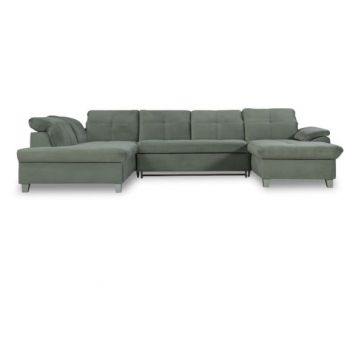 Coltar U Extensibil Sevilia Lux, Stanga, 6 Locuri, Tetiere Reglabile, Verde, 355 Cm