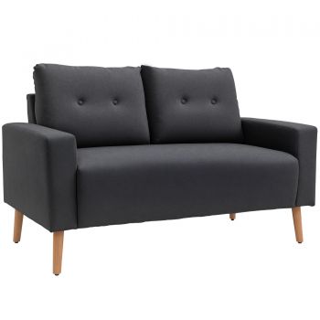 HOMCOM Canapea Modernă cu 2 Locuri cu Spătar Matlasat, din Poliester și Lemn, 145x76x88 cm, Gri | Aosom Romania HOMCOM Canapea Modernă cu 2 Locuri cu Spătar Matlasat, din Poliester și Lemn, 145x76x88 cm, Gri | Aosom Romania