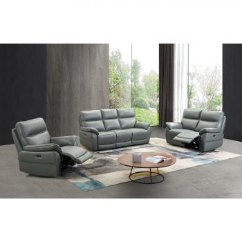 Set Recliner Arendal 3L+2L+1L, Canapea 3L - 200x91x101 cm, Canapea 2L - 148x91x101 cm, Fotoliu 95x91x101 cm, Piele Naturala, Grey Steel