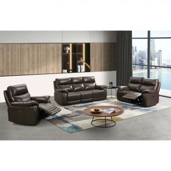 Set Recliner Elverum, Canapea 3L - 206x85x102, Canapea 2L- 152x85x102 cm, Fotoliu - 96x85x102 cm, Dark Grey - Piele Naturala