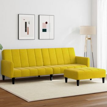 vidaXL Canapea extensibilă cu taburet, 2 locuri, galben, catifea