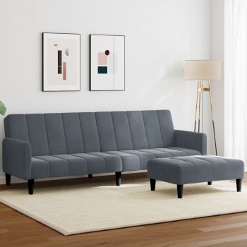 vidaXL Canapea extensibilă cu taburet, 2 locuri, gri închis, catifea