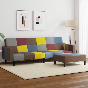vidaXL Canapea extensibilă cu taburet, 2 locuri, petice, textil