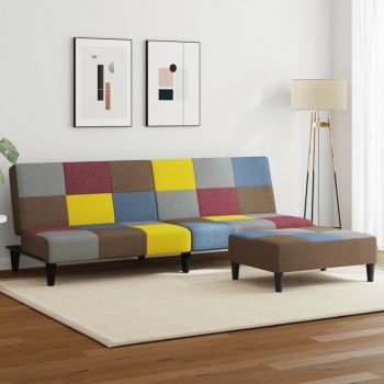 vidaXL Canapea extensibilă cu taburet, 2 locuri, petice, textil