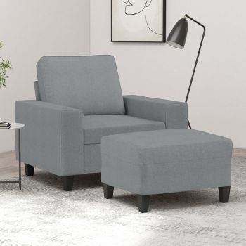 vidaXL Fotoliu canapea cu taburet, gri deschis, 60 cm, textil ieftina