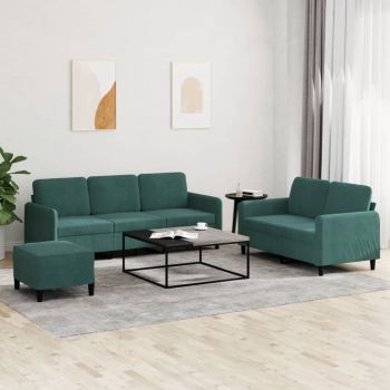 vidaXL Set de canapele, 3 piese, verde închis, catifea