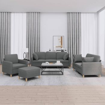 vidaXL Set de canapele cu perne, 4 piese, gri închis, material textil