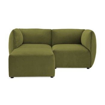 Canapea modulară cu 2 locuri și suport pentru picioare Vivonita Velvet Cube, verde măsliniu