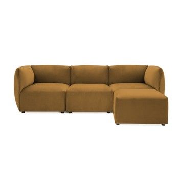 Canapea modulară cu 3 locuri și suport pentru picioare Vivonita Velvet Cube, galben muștar