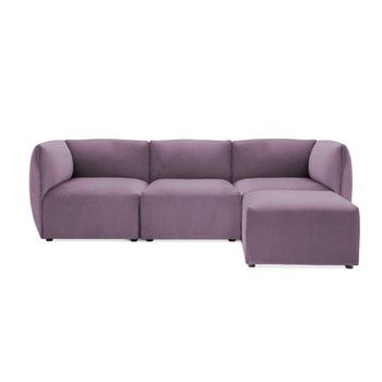Canapea modulară cu 3 locuri și suport pentru picioare Vivonita Velvet Cube, mov lila Canapea modulară cu 3 locuri și suport pentru picioare Vivonita Velvet Cube, mov lila