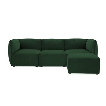 Canapea modulară cu 3 locuri și suport pentru picioare Vivonita Velvet Cube, verde smarald